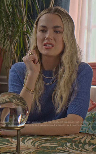 Maggie’s blue short sleeved sweater on Maggie