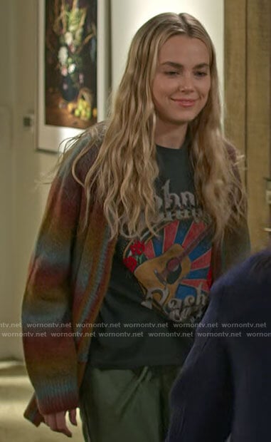 Maggie’s Johnny Cash t-shirt and ombre stripe cardigan on Maggie