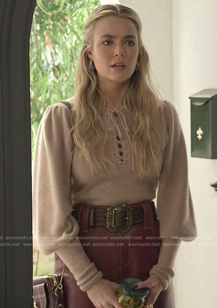 Maggie’s beige lace-up sweater on Maggie