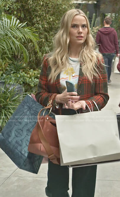 Maggie’s plaid blazer and Santa Monica graphic tee on Maggie