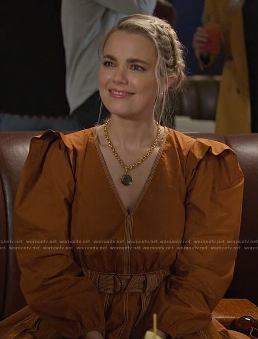 Maggie’s terracotta dress on Maggie