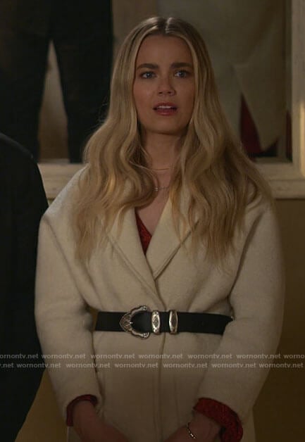 Maggie’s white coat and belt on Maggie