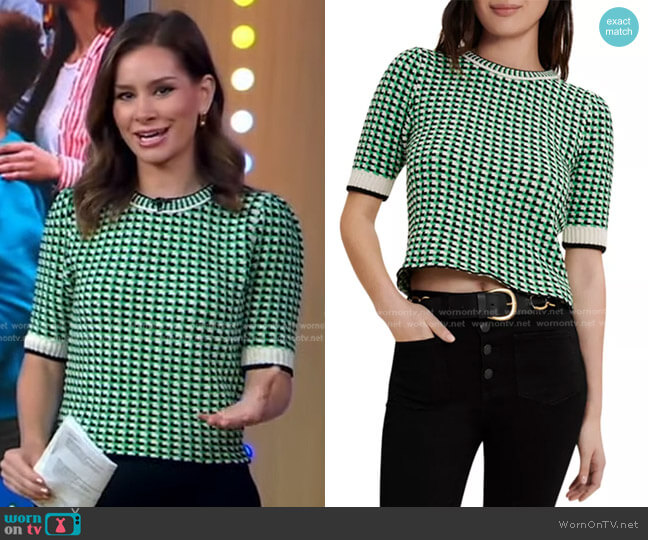 Maje Moxanne Geometric Intarsia Sweater worn by Rebecca Jarvis on Good Morning America