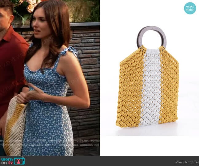 Mali + Lili Riley Stripe Crochet Wood Handle Bag worn by Willow Tait (Katelyn MacMullen) on General Hospital