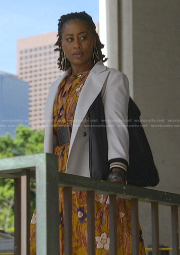 Malika’s yellow floral tie neck dress on Good Trouble