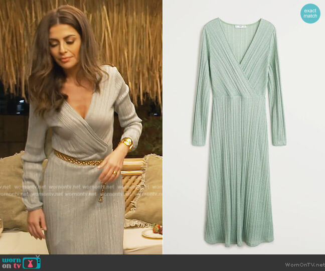 Mango Ribbed Lurex Wrap Dress worn by Nina Ali (Nina Ali) on The Real Housewives of Dubai