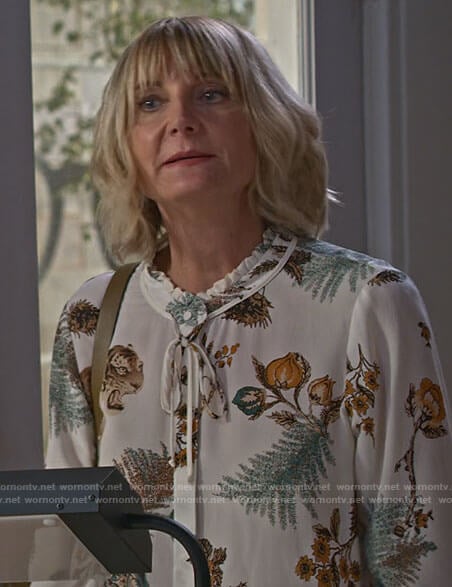 Maria’s white jungle print blouse on Maggie