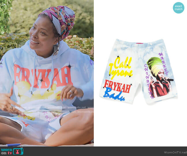 Market Erykah Badu Tie Dye Shorts worn by Eva Marcille Sterling on The Real Housewives Ultimate Girls Trip