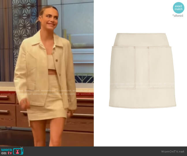 Max Mara Soraia Cotton-Linen Mini Skirt worn by Cara Delevingne on Live with Kelly and Mark