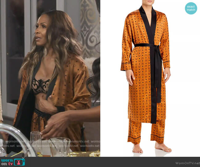MCM Unisex Classic Logo Silk Reversible Robe worn by Sheree Whitefield on The Real Housewives of Atlanta