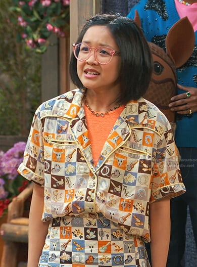 Megan’s western print shirt and mini skirt on Bunkd
