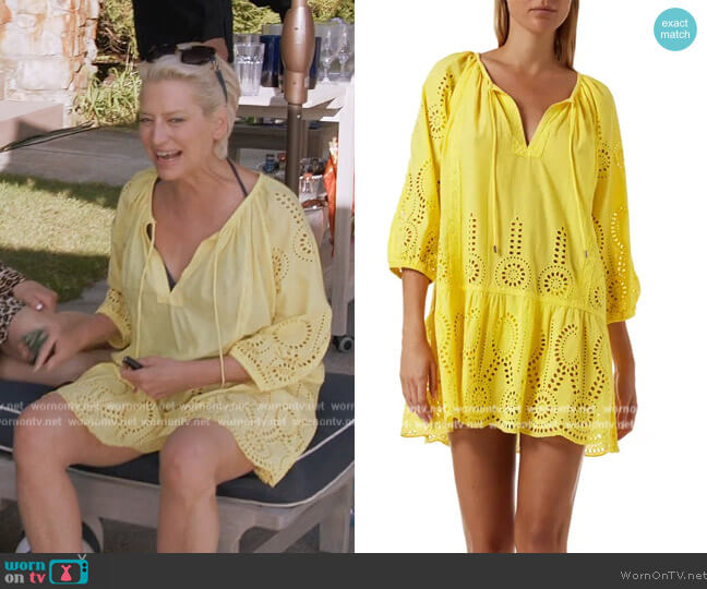 Melissa Odabash Ashley Eyelet Detail Cotton Cover-Up Tunic worn by Dorinda Medley on The Real Housewives Ultimate Girls Trip