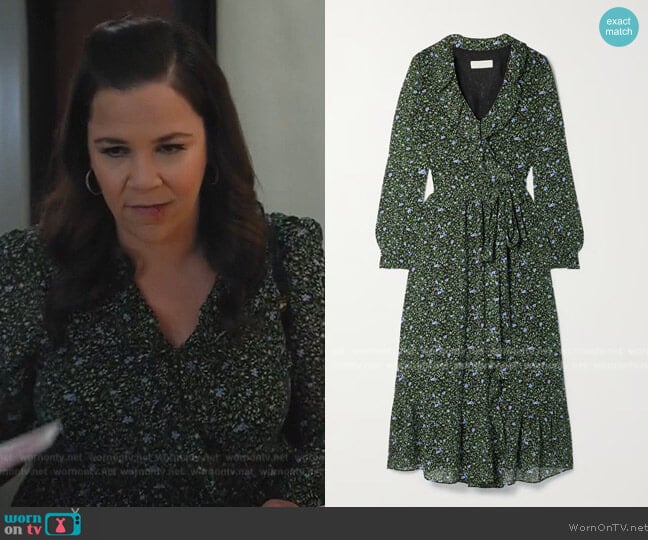 MICHAEL Michael Kors Ruffled floral-print recycled crepe de chine midi wrap dress worn by Sara Castillo (Lindsay Mendez) on All Rise
