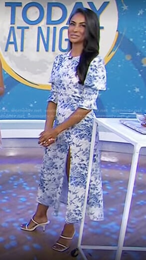 Mona Sharma’s blue floral slit dress on Today