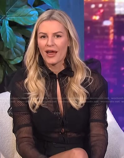 Morgan’s black puff sleeve tulle top on E! News Nightly Pop
