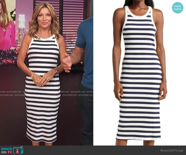 Mother The Chin Ups Stripe Stretch Cotton Midi Dress worn by Kit Hoover on Access Hollywood
