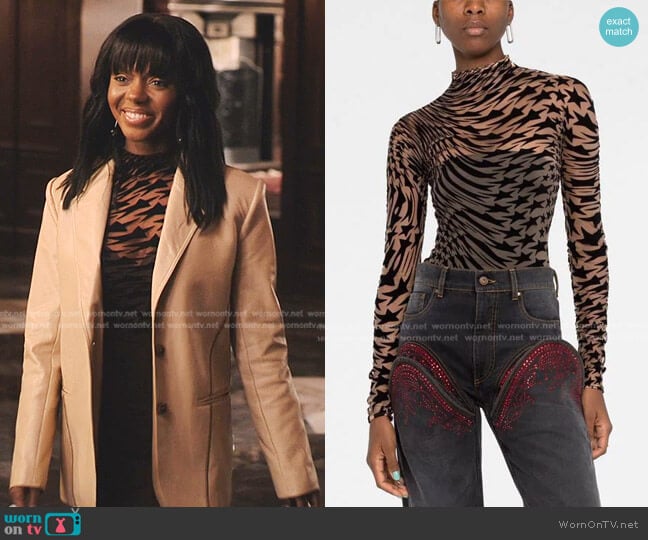 Mugler Semi-Sheer Star-Print Top worn by Zenzi Fullington (Ashleigh Murray) on Tom Swift