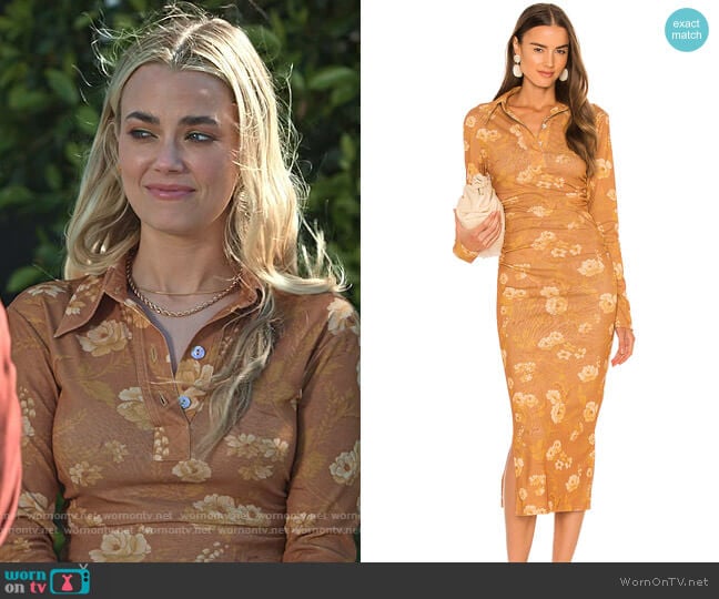 Nanushka Verity Midi Dress in Fantasy Flower worn by Maggie (Rebecca Rittenhouse) on Maggie