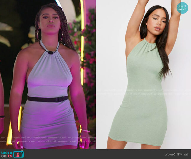 Nasty Gal Ribbed Halter Neck Mini Dress worn by Bria Bryant on Love Island USA