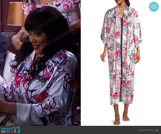 Natori Floral Satin Robe worn by Paulina Price (Jackée Harry) on Days of our Lives