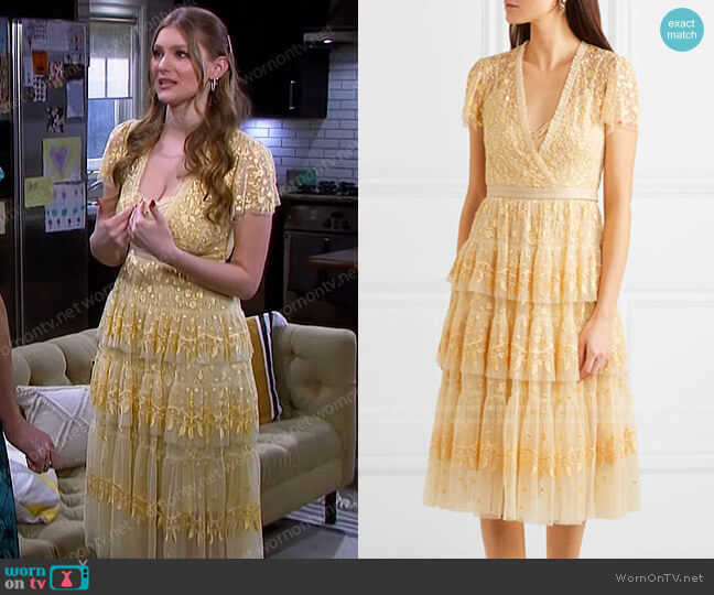 Needle & Thread Angelica Tiered Embroidered Tulle Midi Dress worn by Alice Caroline Horton (Lindsay Arnold) on Days of our Lives