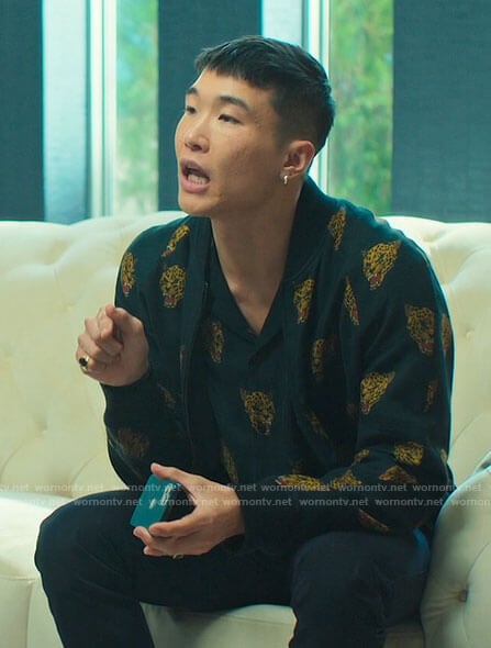 Nicholas’s black leopard print shirt and bomber jacket on Loot