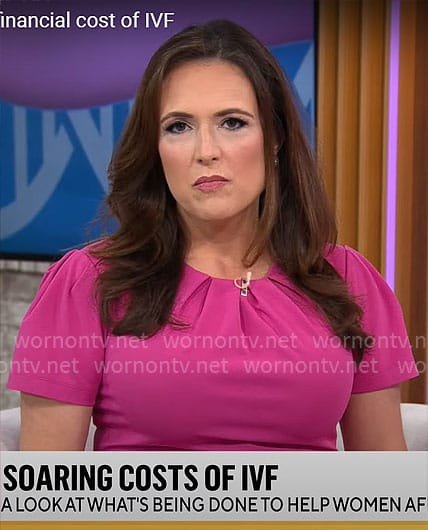 Nikki Battiste’s pink short sleeved sheath dress on CBS Mornings