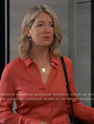 Nina’s coral pink silk blouse on General Hospital