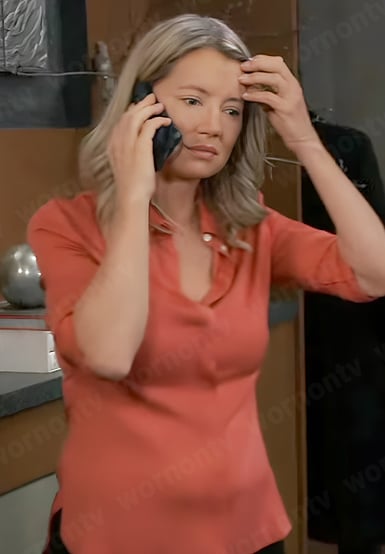 Nina’s coral pink silk blouse on General Hospital