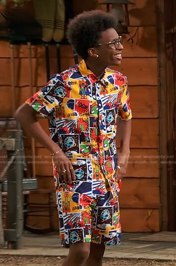Noah’s graffiti print shirt and shorts on Bunkd
