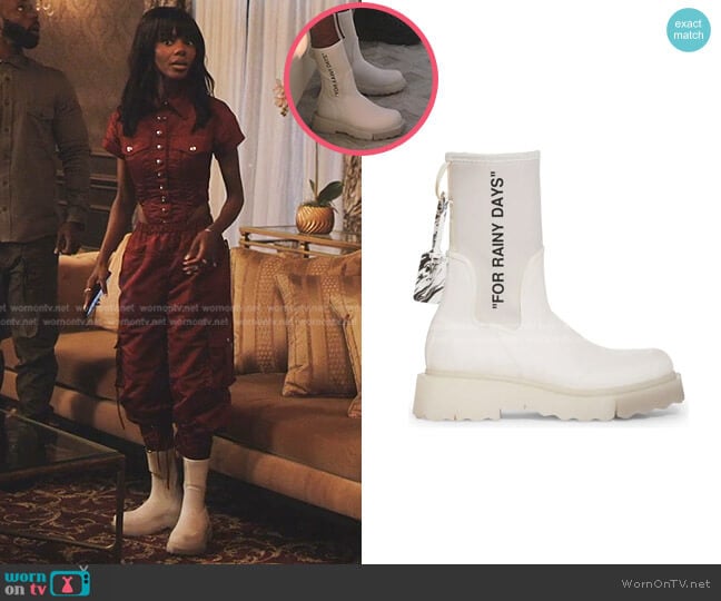 Off-White For Rainy Days Sponge Sole Chelsea Rain Boot worn by Zenzi Fullington (Ashleigh Murray) on Tom Swift