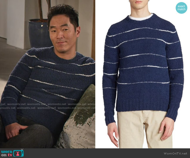 Officine Générale Marco Irregular Stripe Sweater worn by Dave (Leonardo Nam) on Maggie