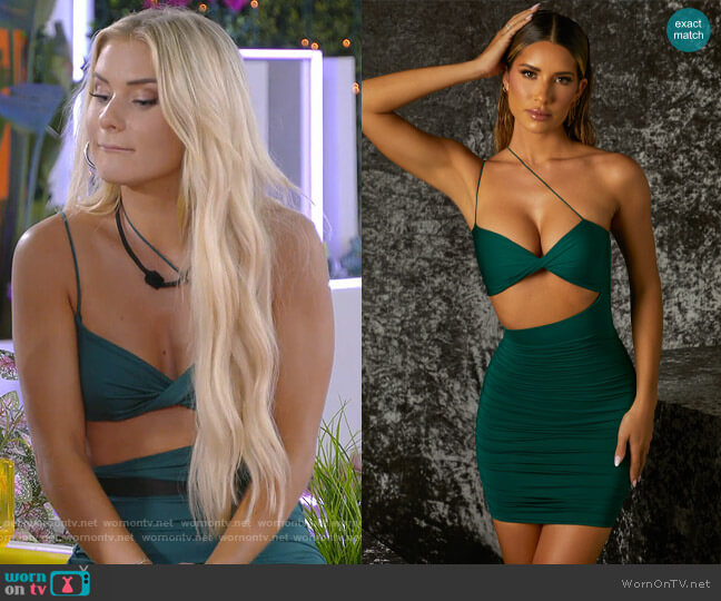 Oh Polly One Kiss Dress in Emerald Green worn by Deb Chubb on Love Island USA