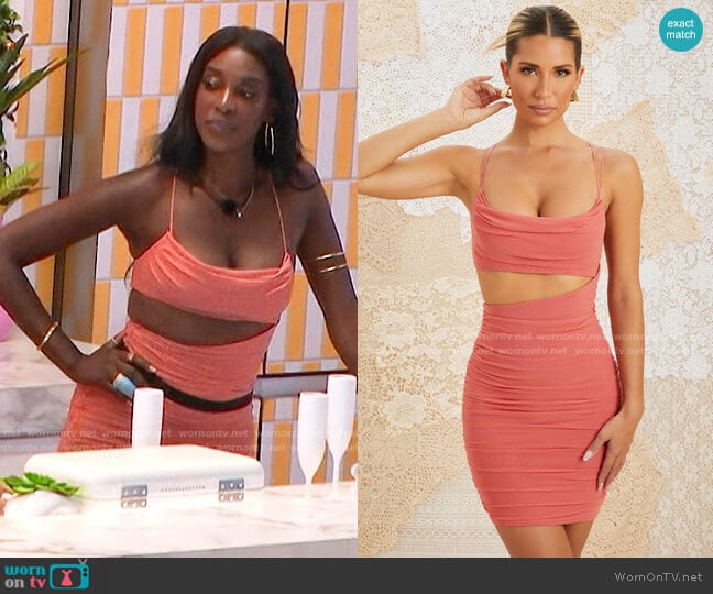 Oh Polly Viola Dress in Rose worn by Zeta Morrison on Love Island USA