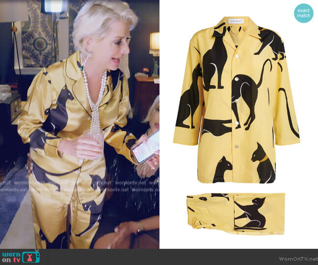 Cotton-Silk Cat Casablanca Pyjama Set Olivia Von Halle worn by Dorinda Medley on The Real Housewives Ultimate Girls Trip