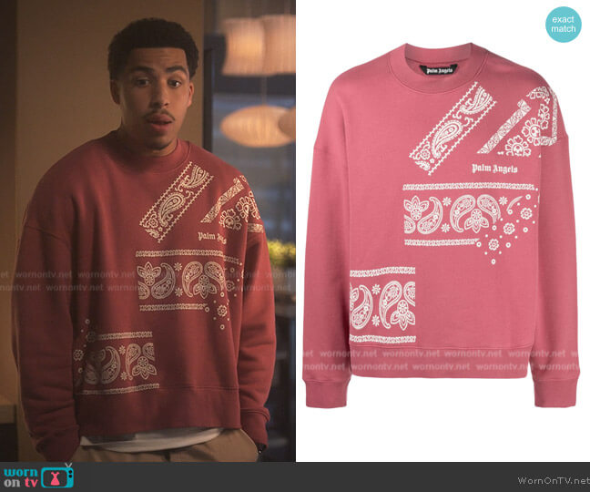 Palm Angles Red Bandana Paisley Sweatshirt worn by Andre Johnson, Jr. (Marcus Scribner) on Grown-ish