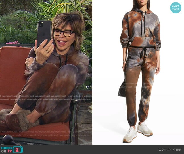 Pam & Gela Hooded Rust Navy Tie Dye Sweatshirt worn by Lisa Rinna on The Real Housewives of Beverly Hills