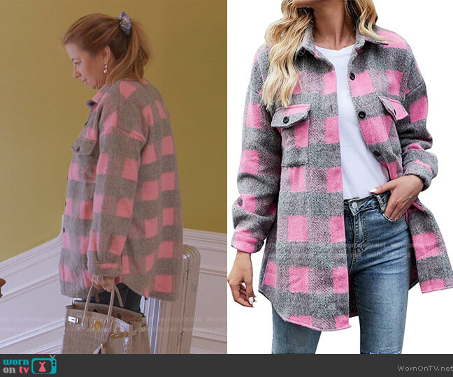 Pandaie Check Open Front Coat worn by Jill Zarin on The Real Housewives Ultimate Girls Trip