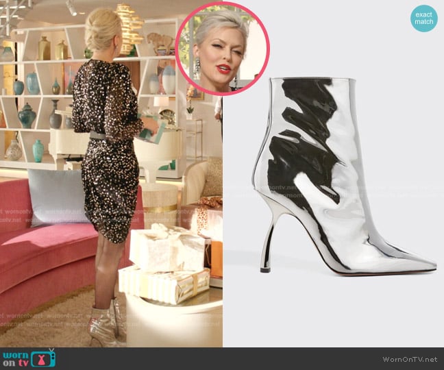 Piferi Merlin Metallic Vegan-Leather Booties worn by Alexis Carrington (Elaine Hendrix) on Dynasty