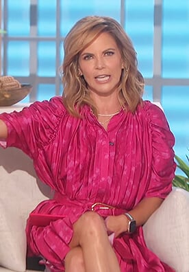 Natalie’s pink floral pleated dress on The Talk