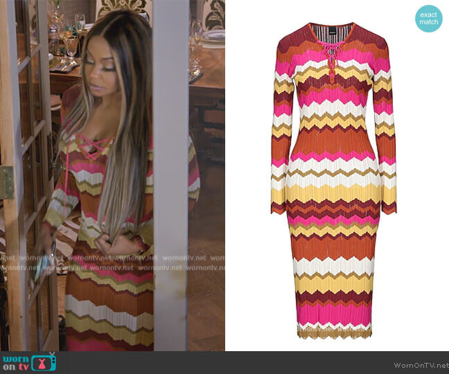 Pinko Chevron Stripe Dress worn by Phaedra Parks on The Real Housewives Ultimate Girls Trip
