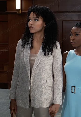 Portia’s beige tweed blazer on General Hospital