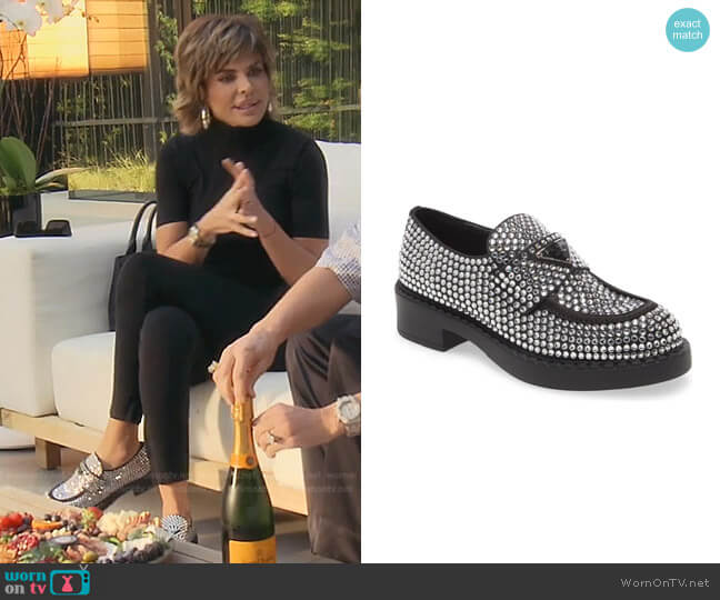 Prada Logo Crystal Loafer worn by Lisa Rinna on The Real Housewives of Beverly Hills
