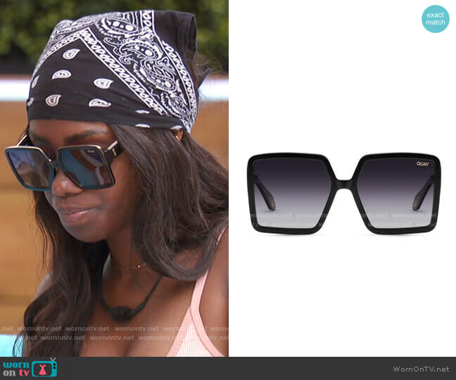 Quay Almost Ready Sunglasses in Black Smoke worn by Sereniti Springs on Love Island USA