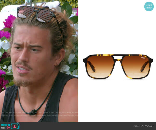 Quay On The Fly Sunglasses in Shiny Yellow Tortoise/Orange worn by Tyler Radziszewski on Love Island USA