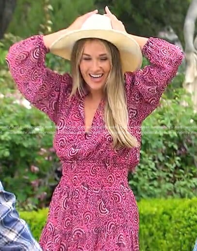 Rachel’s pink printed smocked waist dress on The Bachelorette