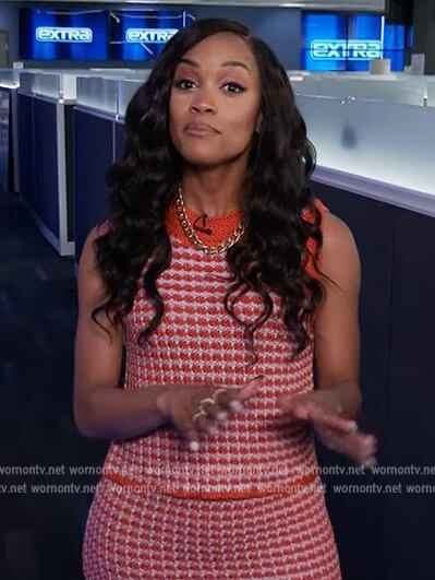 Rachel’s tweed checked tank and skirt on Extra
