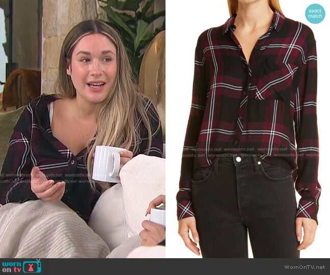 Rails Dylan Plaid Button-Up Shirt in Mahogany Black Ivory worn by Rachel Recchia on The Bachelorette