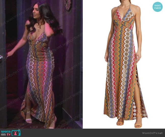 Ramy Brook Myrtle Maxi Dress worn by Gabi Hernandez (Camila Banus) on Days of our Lives