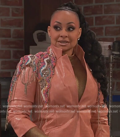 Raven’s pink leather moto jacket on Ravens Home
